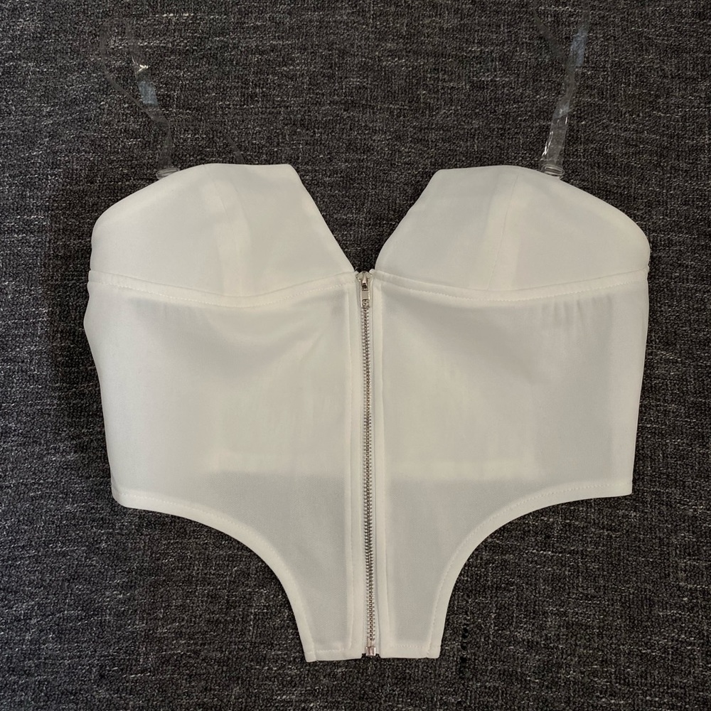 white crop zip up top
